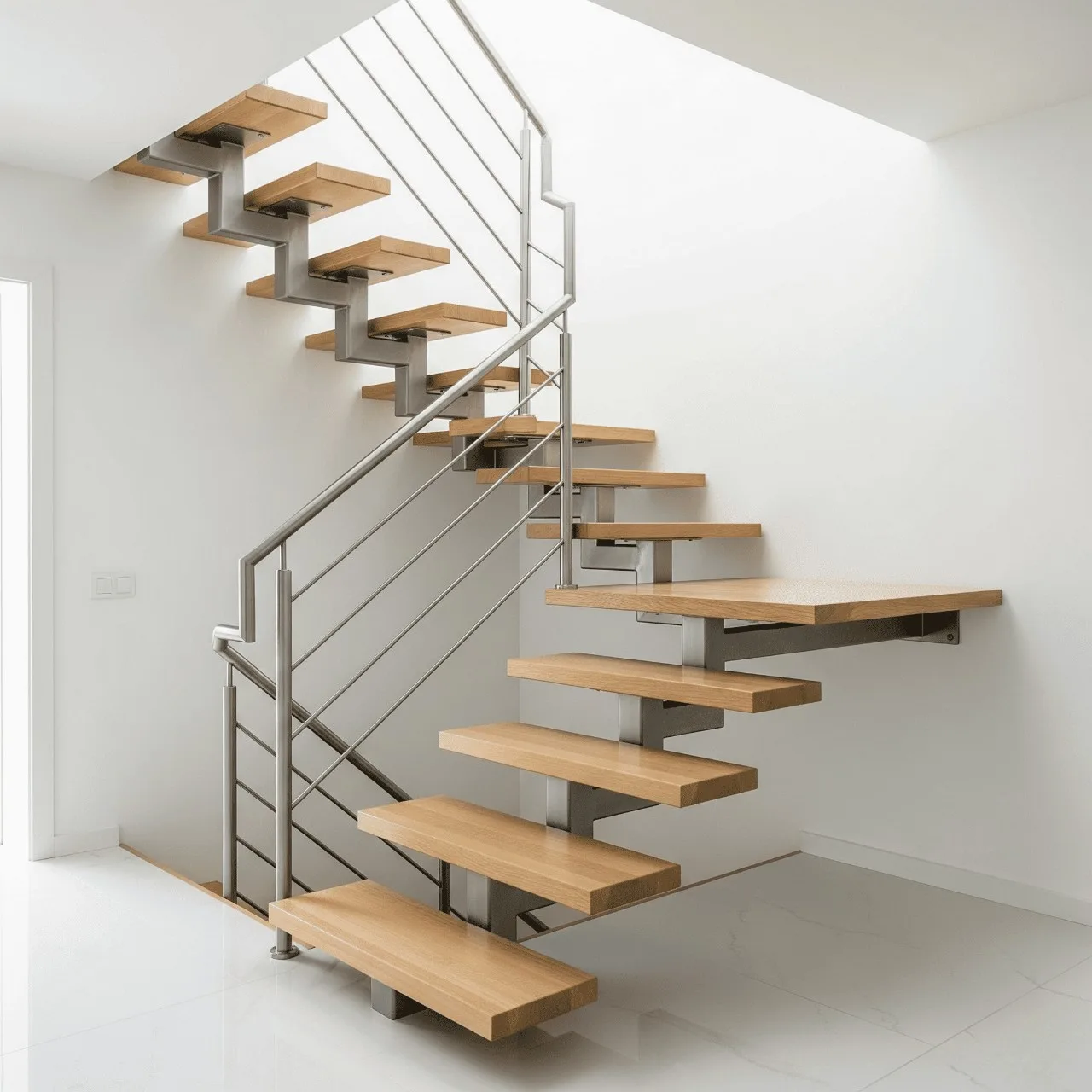 escalera metálica con peldaños de madera